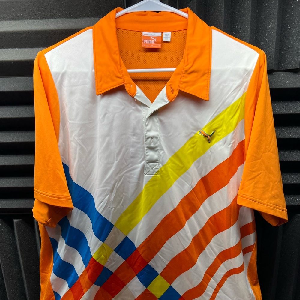 Puma Golf Polo Shirt XL Dry Cell Rickie Fowler Orange / Graphics
